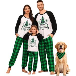 SWOMOG Family Christmas Matching Pajamas Sets Long Sleeve Pjs Holiday Sleepwear Women Men Soft Loungewear Set(Green Black Plaid)