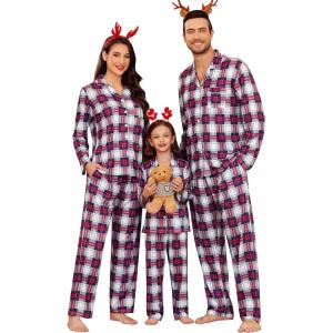 SWOMOG Family Christmas Pajamas Set Party Holiday Sleepwear Long Sleeve Button-Down Loungewear Set(Navy With Red Grid)