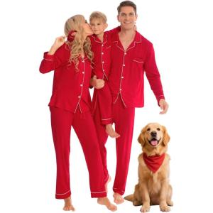 SWOMOG Family Christmas Pajamas Set Women & Men Long Sleeve Pj Set Party Sleepwear Button-Down Loungewear Set(Red)