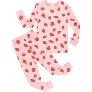 SWOMOG Girls Pajamas Sets 3 Piece Short Sleeve Sleepwear Summer Cute Pjs Cartoon Print Loungewear for Kids Size 6-15(Pink Strawberry)