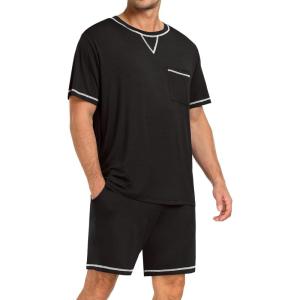 SWOMOG Men Modal Pajamas Set Comfy Sleepwear Short Sleeve Pjs Set Soft 2 Piece Lounge Set Cozy Nightwear with Pockets(Black)