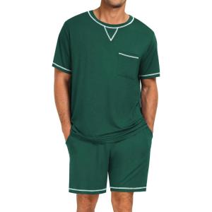 SWOMOG Men Modal Pajamas Set Comfy Sleepwear Short Sleeve Pjs Set Soft 2 Piece Lounge Set Cozy Nightwear with Pockets(Green)