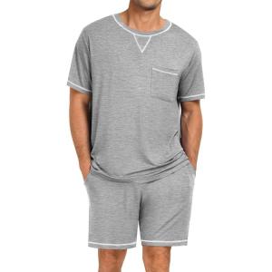 SWOMOG Men Modal Pajamas Set Comfy Sleepwear Short Sleeve Pjs Set Soft 2 Piece Lounge Set Cozy Nightwear with Pockets(Grey)