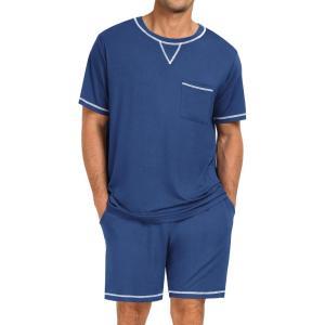 SWOMOG Men Modal Pajamas Set Comfy Sleepwear Short Sleeve Pjs Set Soft 2 Piece Lounge Set Cozy Nightwear with Pockets(Navy)