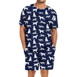 SWOMOG Men Modal Pajamas Set Comfy Sleepwear Short Sleeve Pjs Set Soft 2 Piece Lounge Set Cozy Nightwear with Pockets(Navy Blue Dogs)