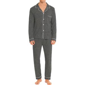 SWOMOG Men Pajamas Set Comfy Modal Pjs Button Down Sleepwear 2 Piece Long Sleeve Lounge Set Soft Nightwear with Pockets(No-pockets Deep Grey)