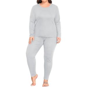 SWOMOG Plus Size Thermal Underwear Sets for Women Long Johns Base Layer Set 2 Pcs Underwear Top & Bottom Pajama Set(Gray)