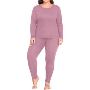 SWOMOG Plus Size Thermal Underwear Sets for Women Long Johns Base Layer Set 2 Pcs Underwear Top & Bottom Pajama Set(Tar)