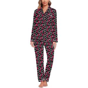 SWOMOG Womens Pajama Sets Long Sleeve Button Down Sleepwear Soft Pjs Lounge Sets with Pockets Navy Blue Wide Piping(Style-a-black Heart)