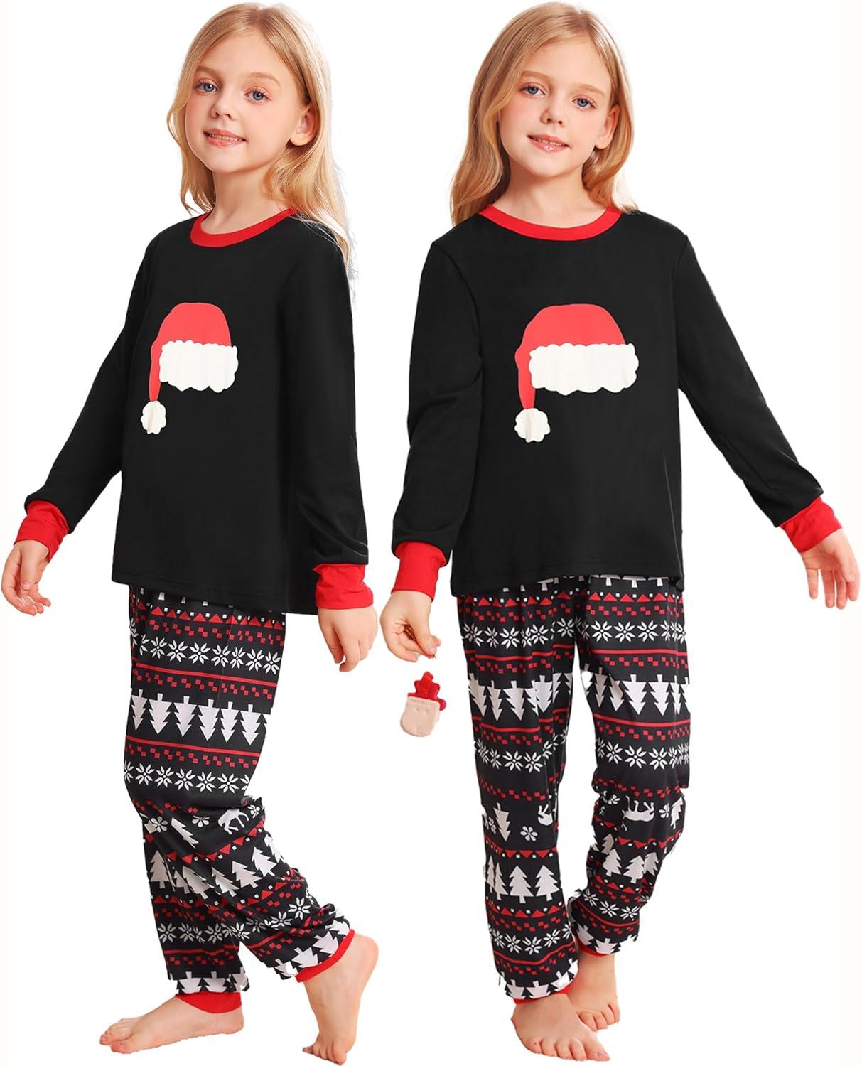 imageSWOMOG Couple Matching Pajamas Set Christmas Pajamas Long Sleeve Button Down Pj Set Festival Party Xmas SleepwearChristmas Hat