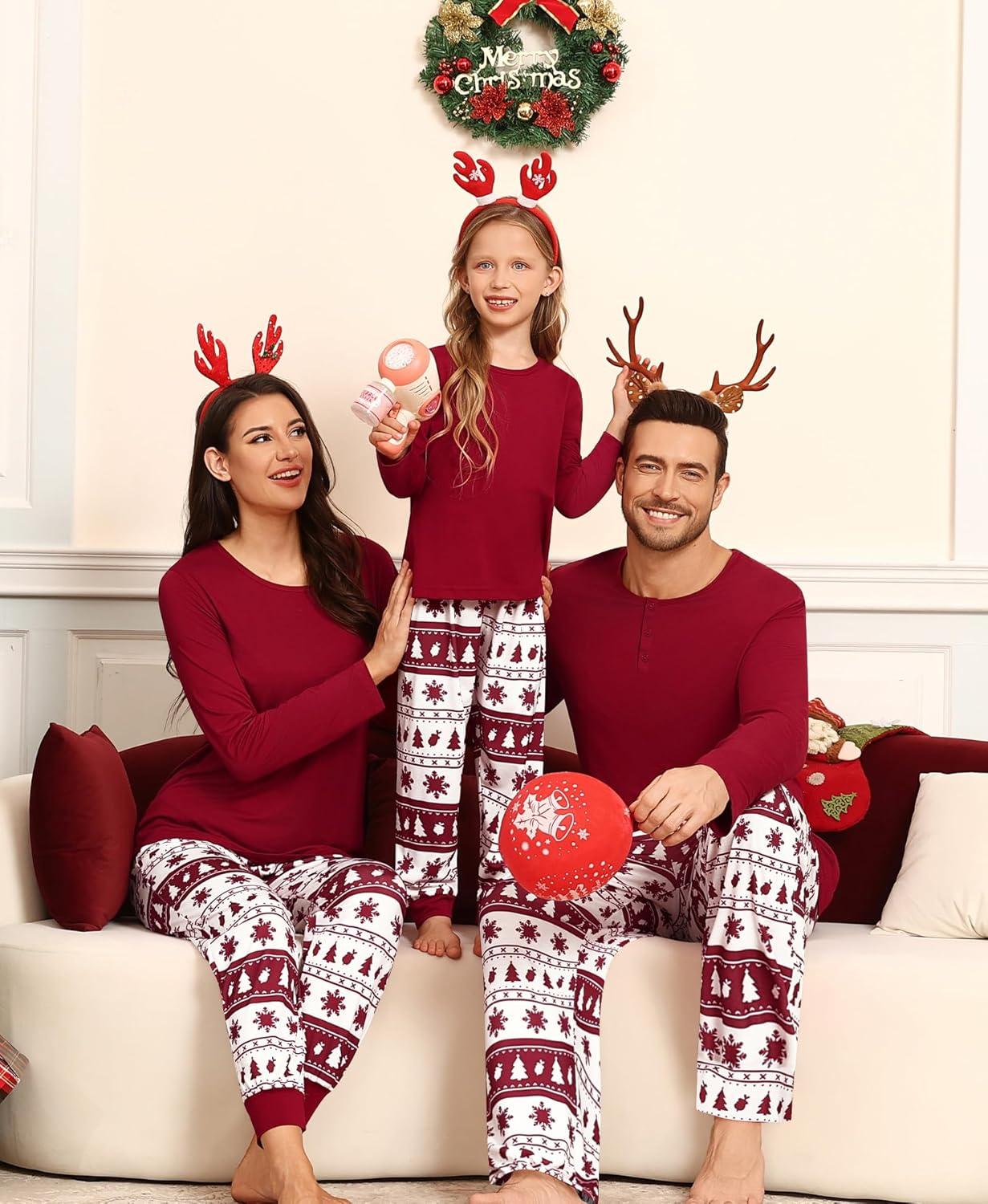 imageSWOMOG Couple Matching Pajamas Set Christmas Pajamas Long Sleeve Button Down Pj Set Festival Party Xmas SleepwearWhite Red Christmas Tree