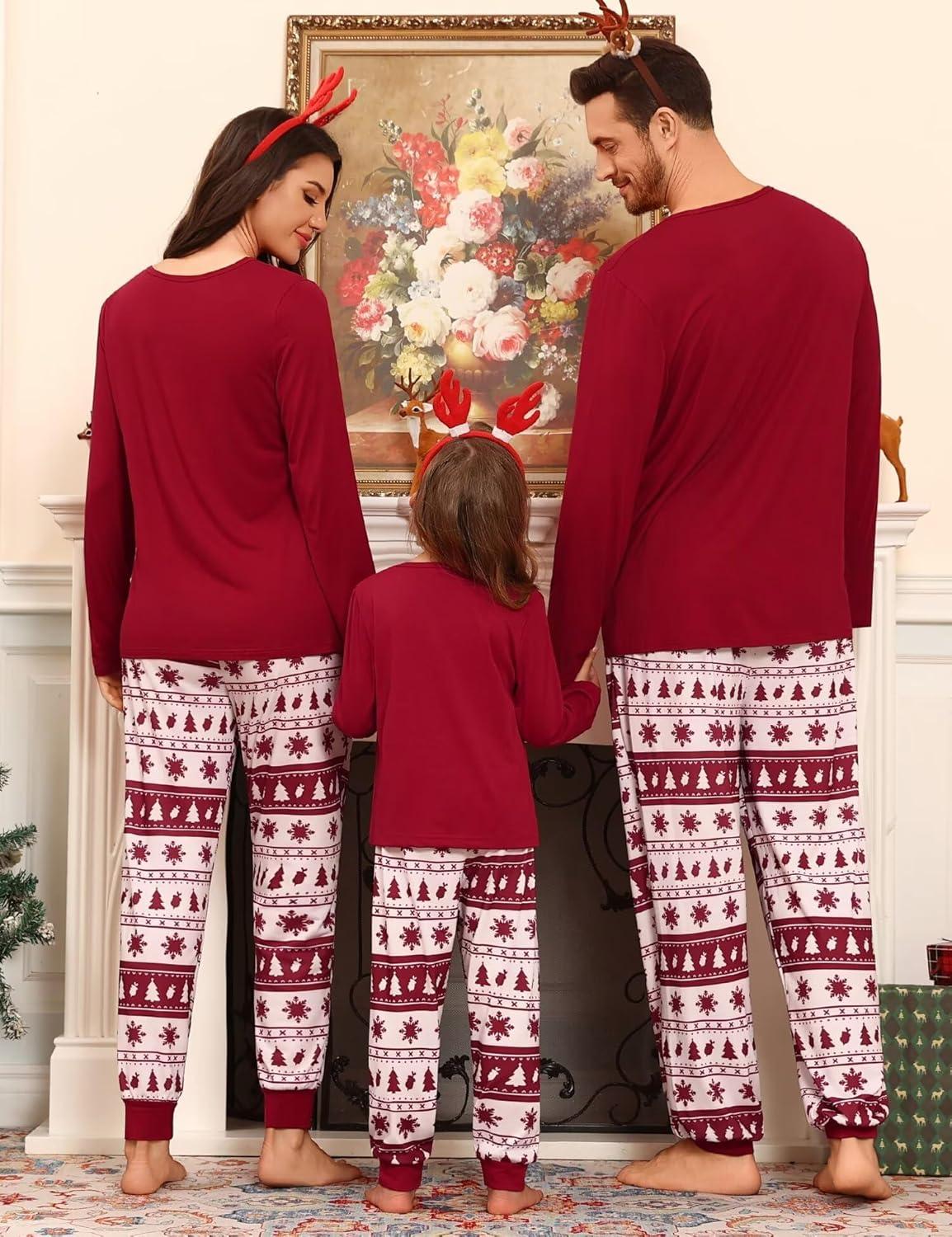 imageSWOMOG Couple Matching Pajamas Set Christmas Pajamas Long Sleeve Button Down Pj Set Festival Party Xmas SleepwearWhite Red Christmas Tree