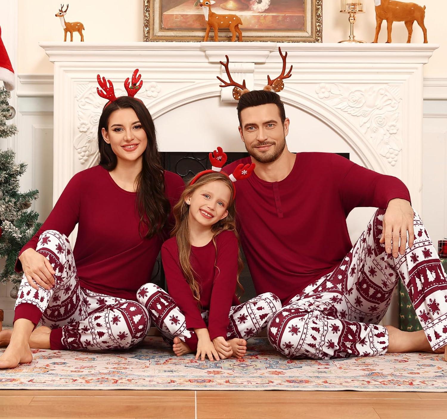 imageSWOMOG Couple Matching Pajamas Set Christmas Pajamas Long Sleeve Button Down Pj Set Festival Party Xmas SleepwearWhite Red Christmas Tree