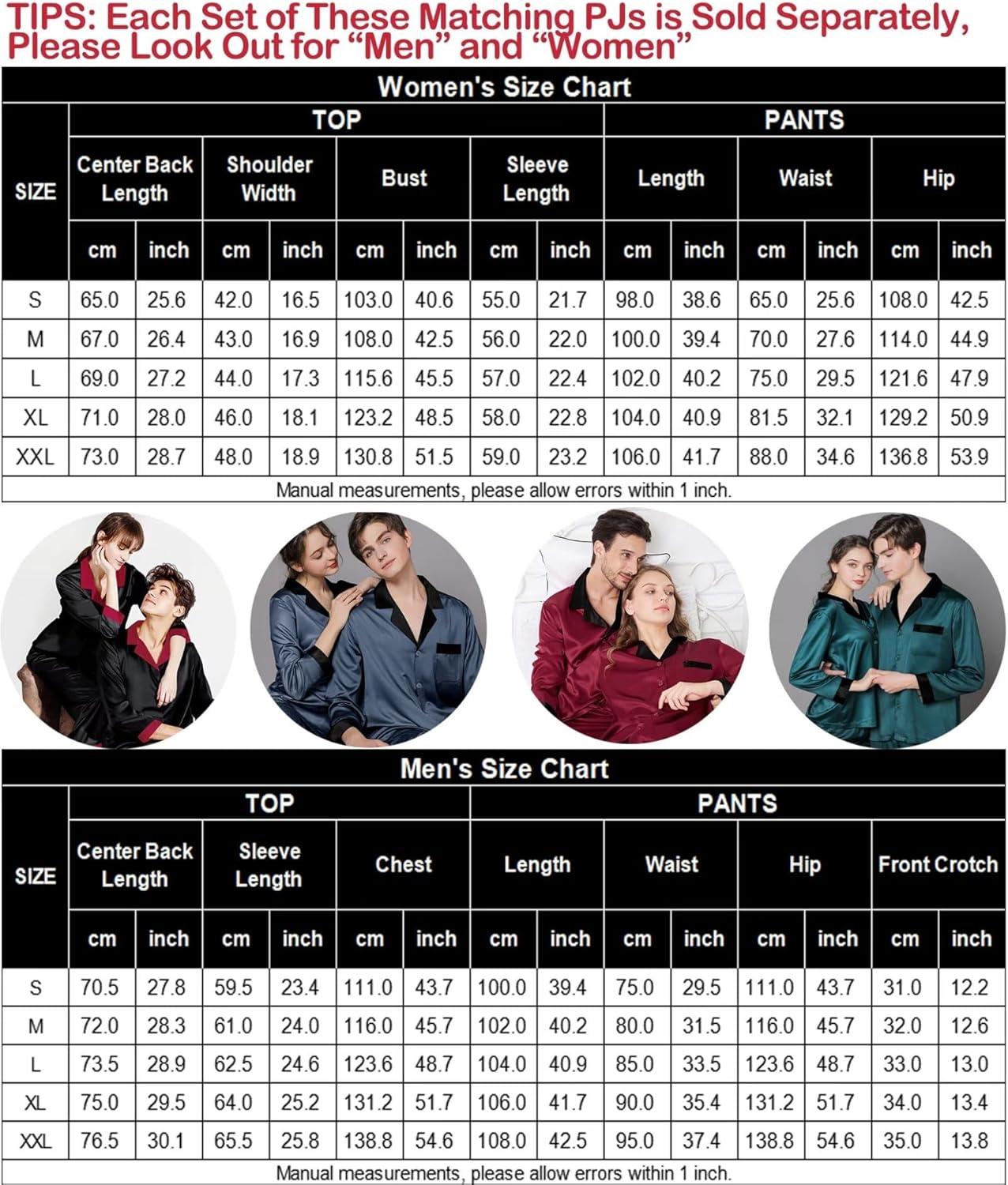 imageSWOMOG Couples Pajama Sets Men amp Women Satin Long Sleeve Sleepwear Silky Classic Button Down Soft Loungewear Pjs SetDeep Green