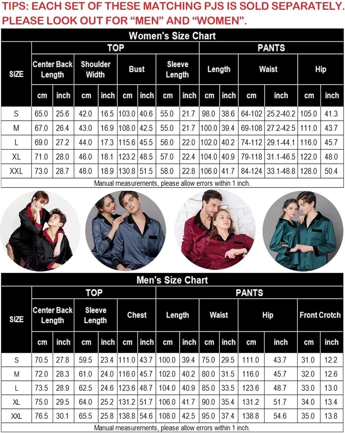 imageSWOMOG Couples Pajama Sets Men amp Women Satin Long Sleeve Sleepwear Silky Classic Button Down Soft Loungewear Pjs SetPure Dark Green