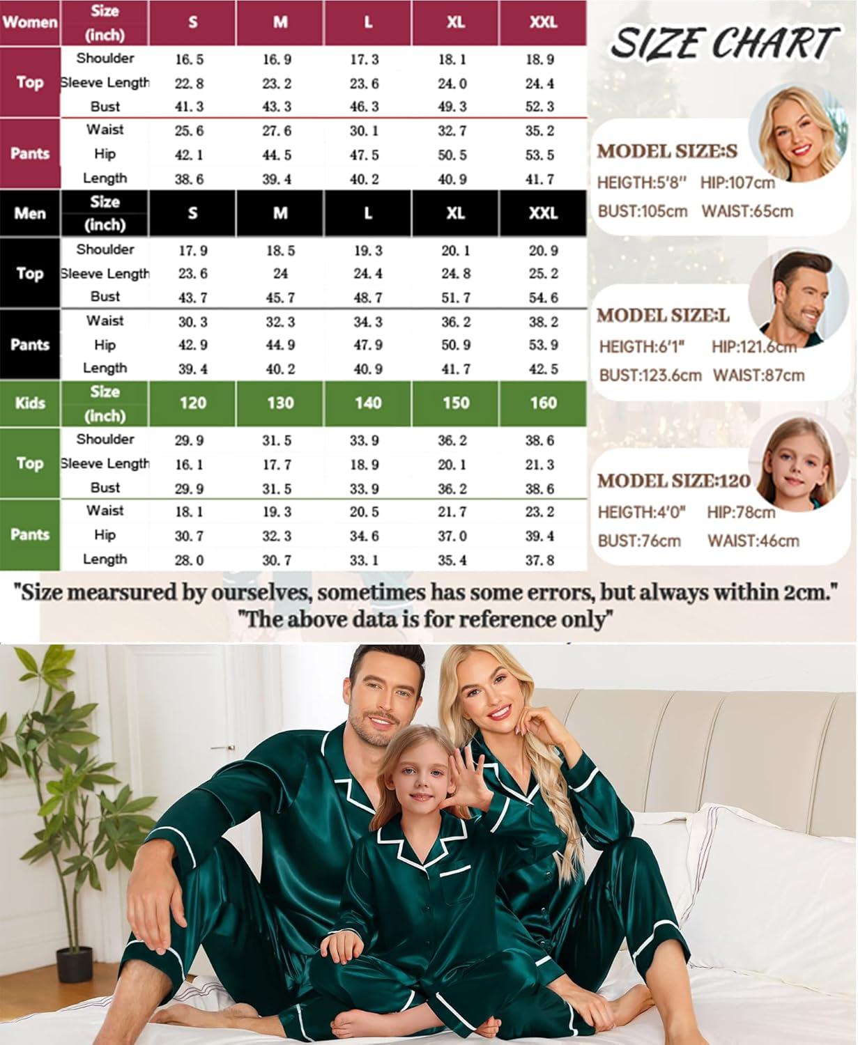 imageSWOMOG Family Christmas Pajamas Matching Sets Silk Family Pajamas Long Sleeve Button Down Pj SetDark Green