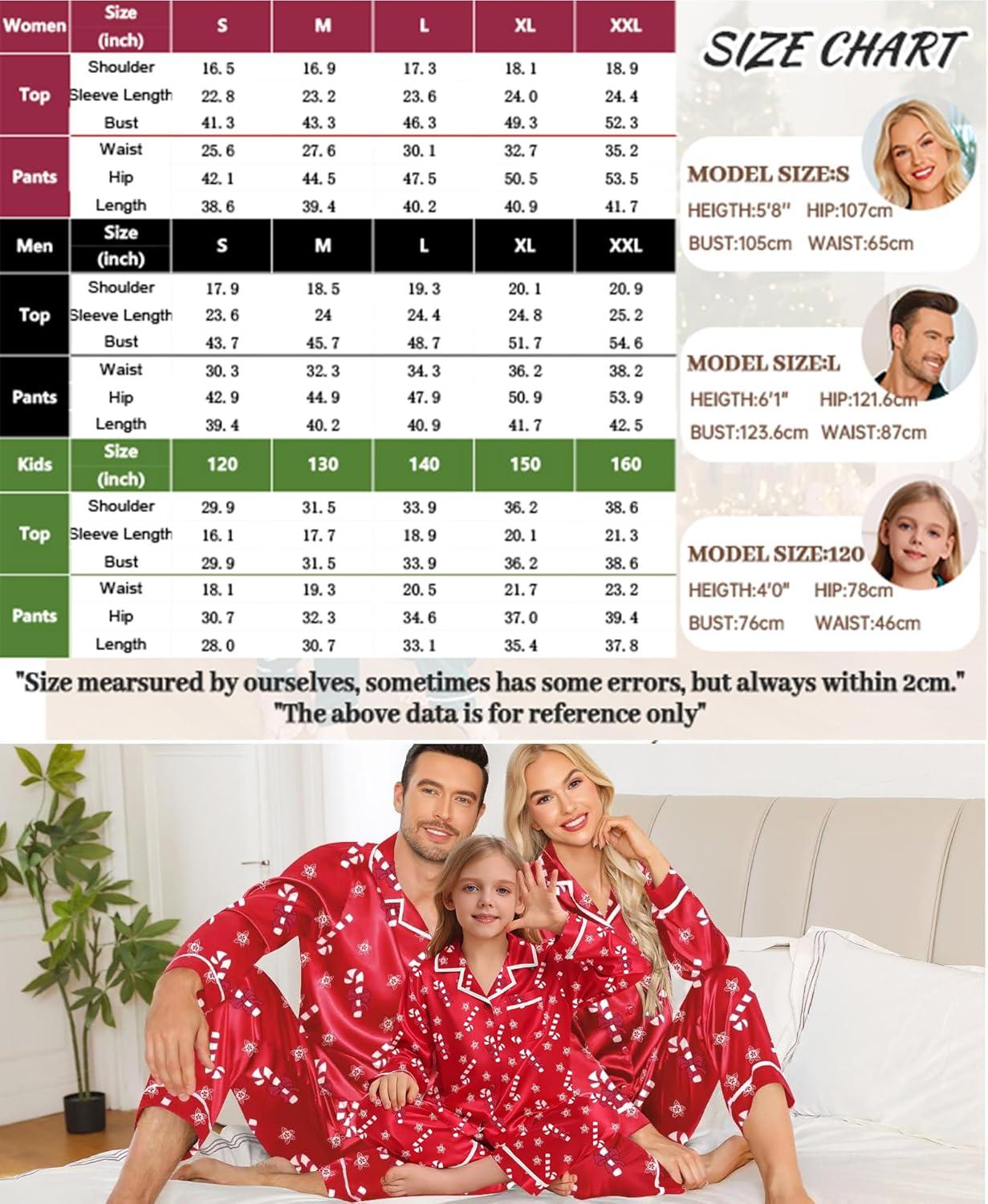 imageSWOMOG Family Christmas Pajamas Matching Sets Silk Family Pajamas Long Sleeve Button Down Pj SetRed Candy Crutch