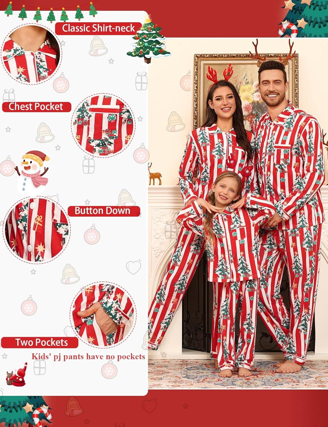 imageSWOMOG Family Matching Pajamas Set Button Down Sleepwear Long Sleeve Nightwear Christmas PJS Holiday PajamasChristmas Red Stripes