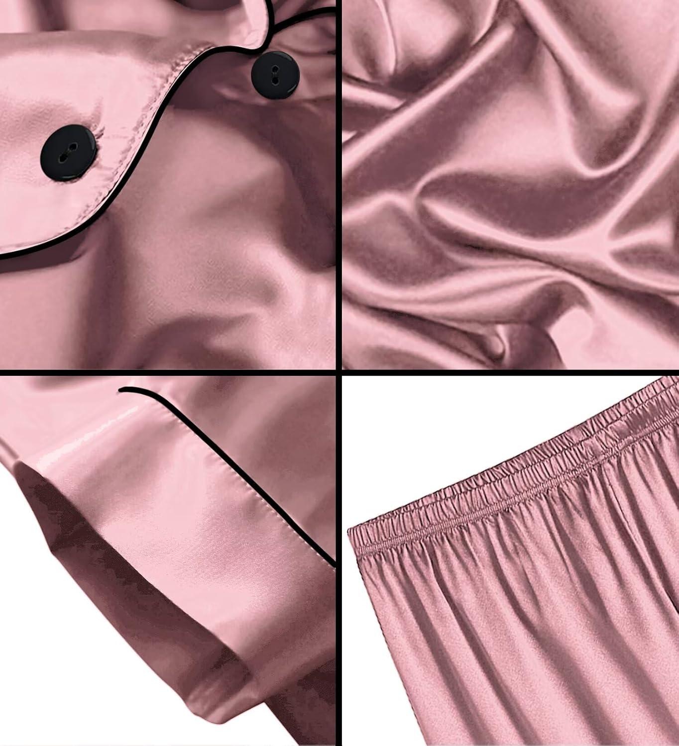 imageSWOMOG Girls Boys Silk Satin Pajamas Set ButtonDown TwoPiece PJs Lounge Sets with Long PantsPantsmisty Rose