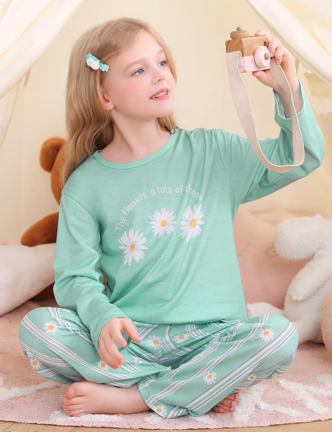 imageSWOMOG Girls Comfy Pajama Pants UltraSoft Long Lounge Pj Bottoms with Pockets for Lounge SleepoversBlue Daisy