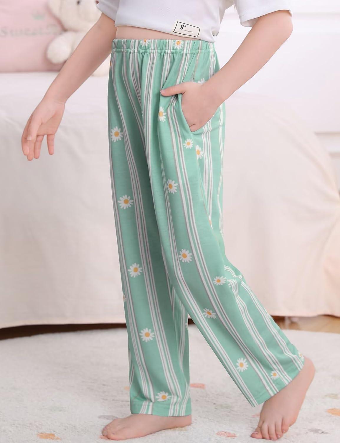 imageSWOMOG Girls Comfy Pajama Pants UltraSoft Long Lounge Pj Bottoms with Pockets for Lounge SleepoversBlue Daisy