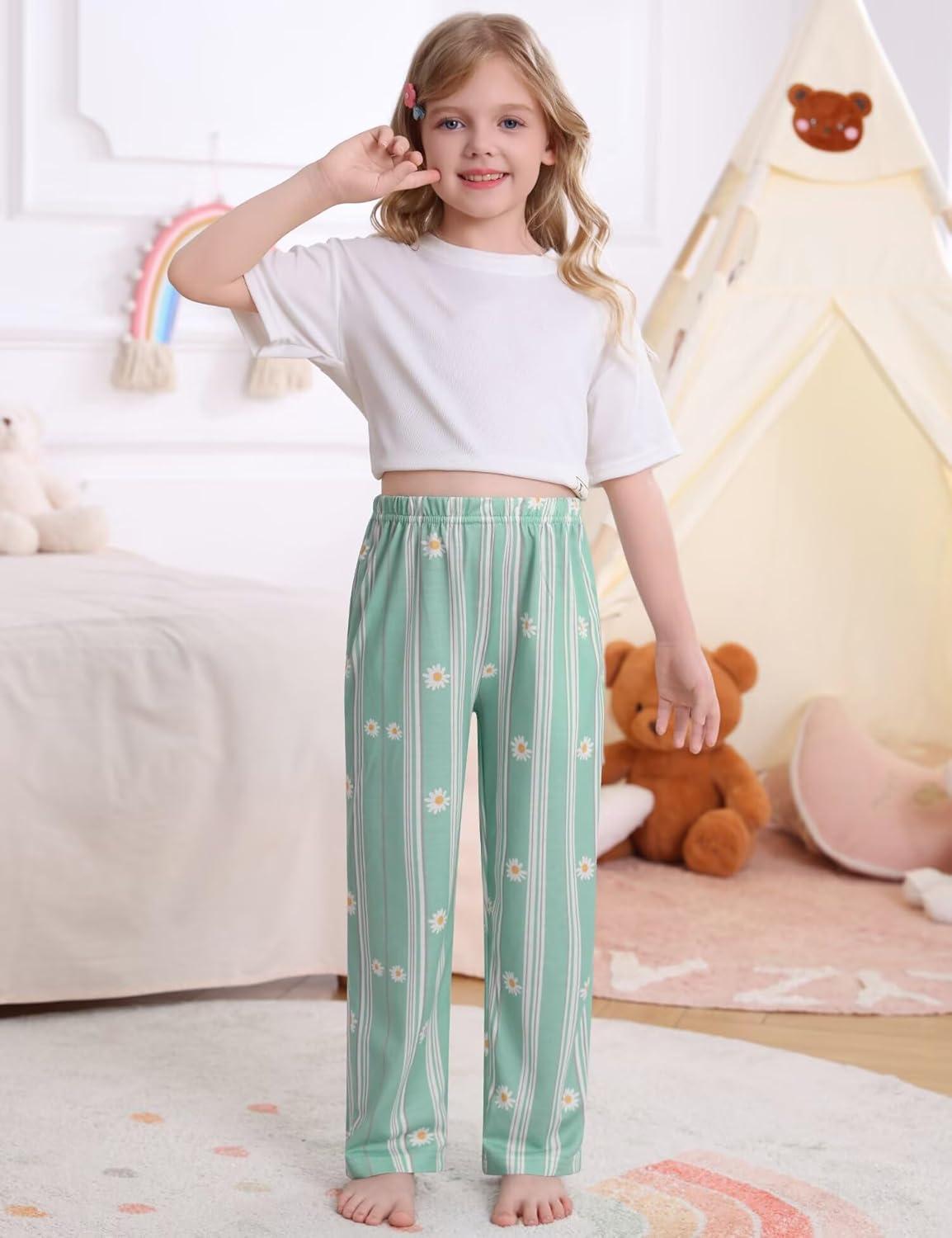 imageSWOMOG Girls Comfy Pajama Pants UltraSoft Long Lounge Pj Bottoms with Pockets for Lounge SleepoversBlue Daisy