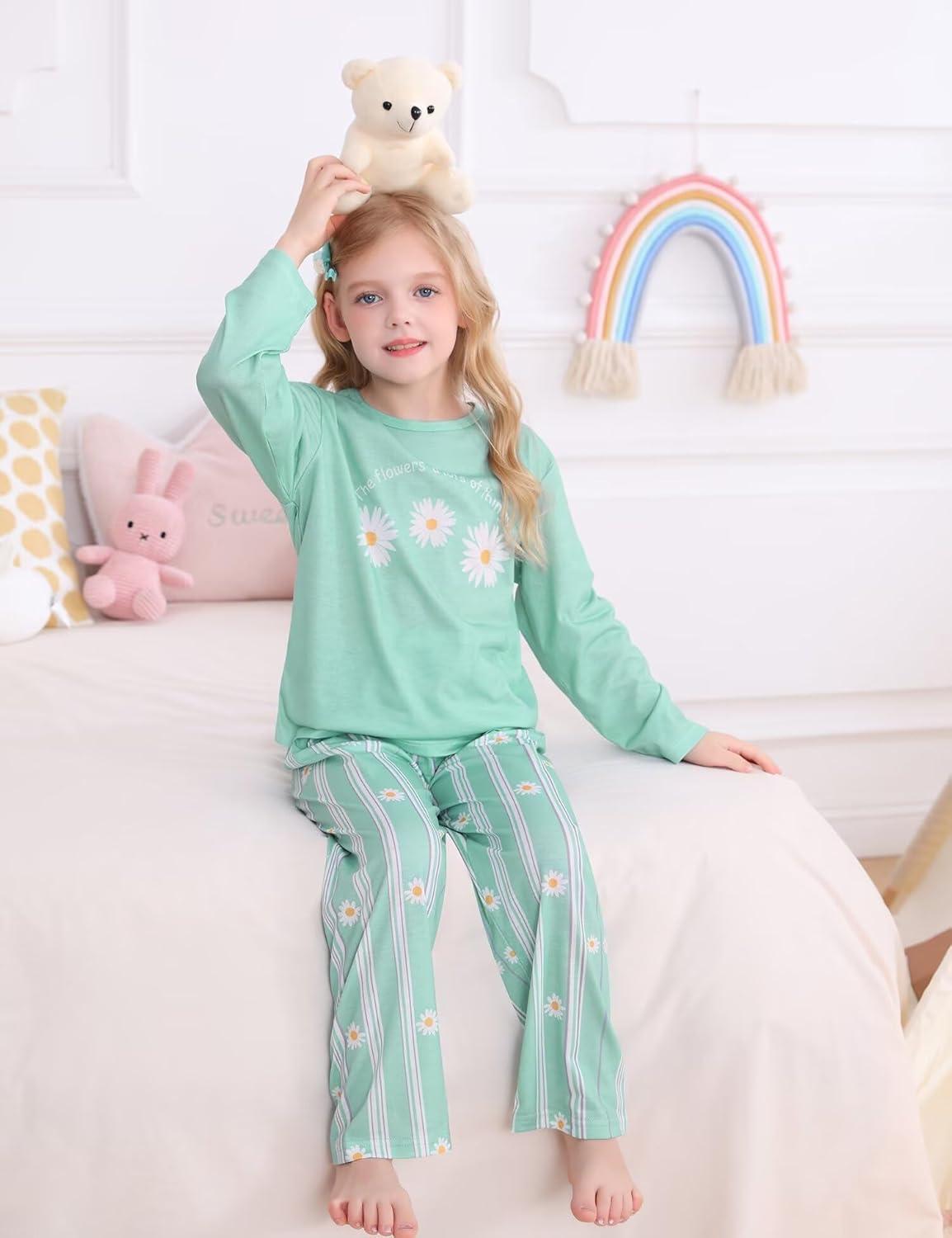imageSWOMOG Girls Comfy Pajama Pants UltraSoft Long Lounge Pj Bottoms with Pockets for Lounge SleepoversBlue Daisy