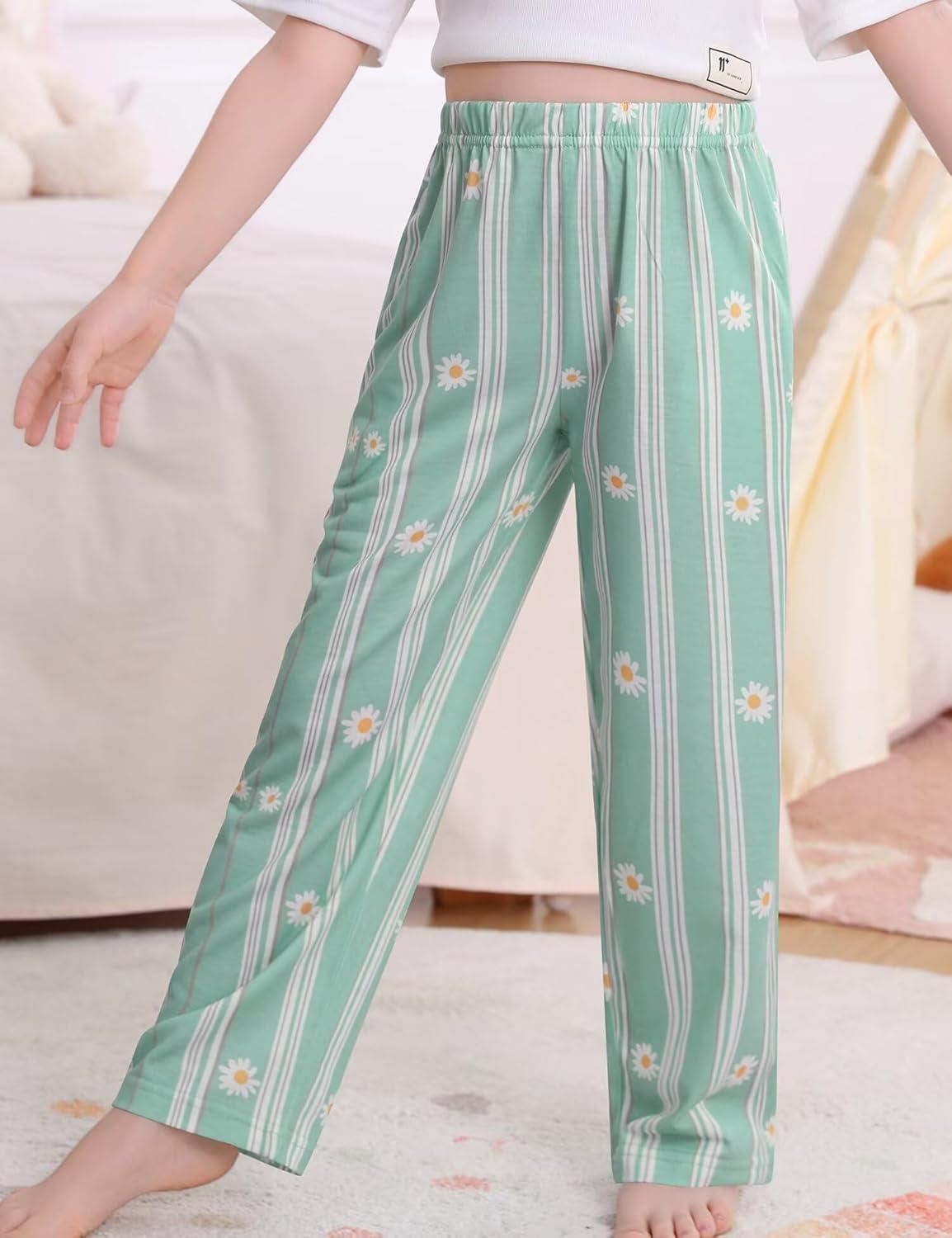 imageSWOMOG Girls Comfy Pajama Pants UltraSoft Long Lounge Pj Bottoms with Pockets for Lounge SleepoversBlue Daisy