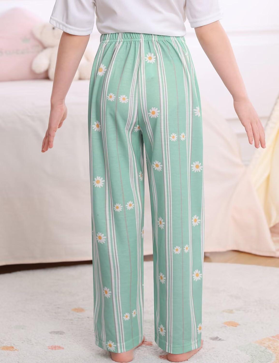 imageSWOMOG Girls Comfy Pajama Pants UltraSoft Long Lounge Pj Bottoms with Pockets for Lounge SleepoversBlue Daisy