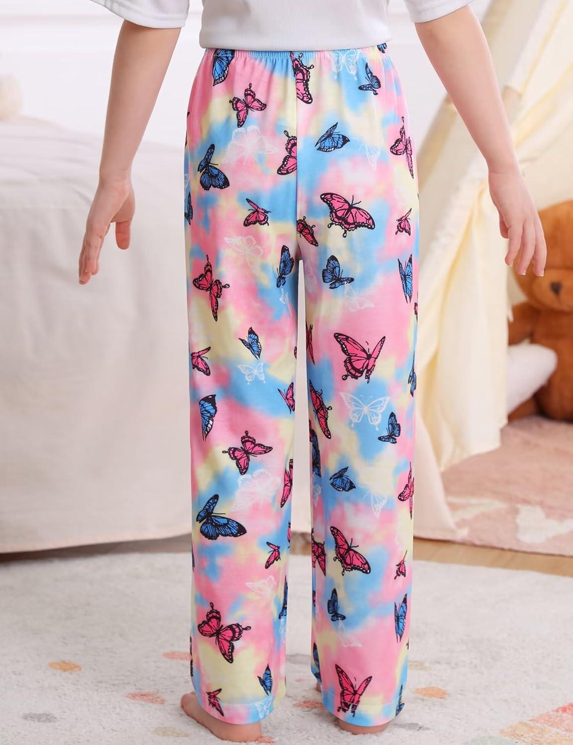 imageSWOMOG Girls Comfy Pajama Pants UltraSoft Long Lounge Pj Bottoms with Pockets for Lounge SleepoversButterfly