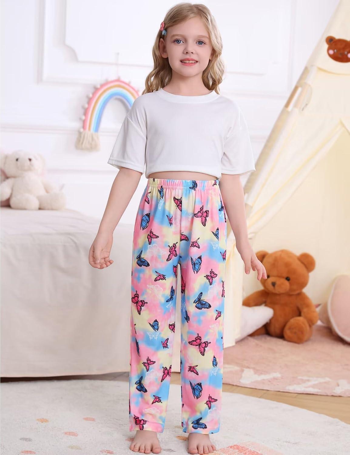 imageSWOMOG Girls Comfy Pajama Pants UltraSoft Long Lounge Pj Bottoms with Pockets for Lounge SleepoversButterfly