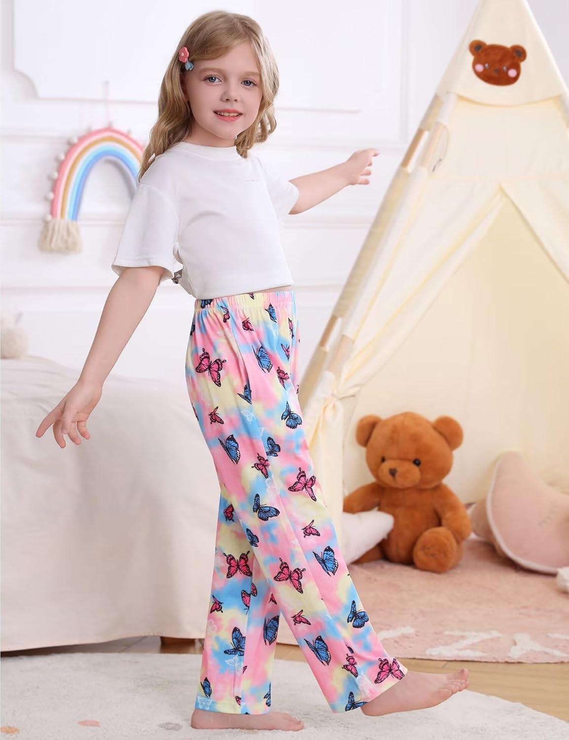 imageSWOMOG Girls Comfy Pajama Pants UltraSoft Long Lounge Pj Bottoms with Pockets for Lounge SleepoversButterfly