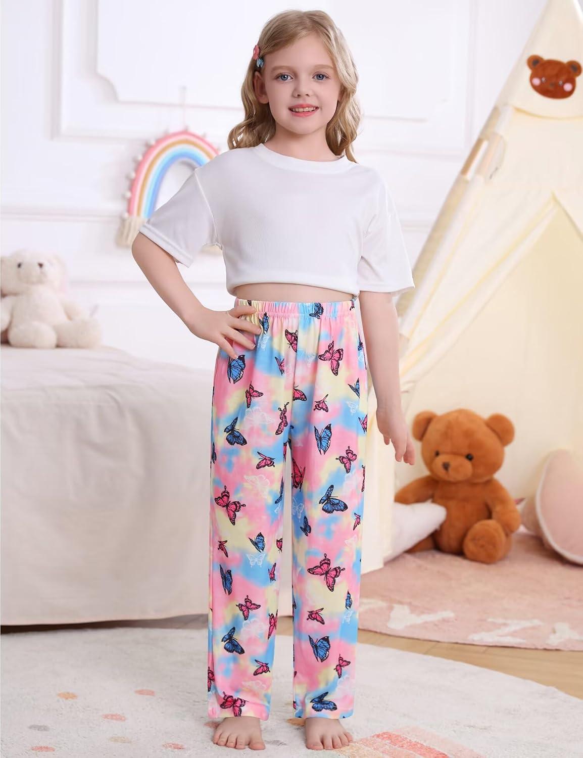 imageSWOMOG Girls Comfy Pajama Pants UltraSoft Long Lounge Pj Bottoms with Pockets for Lounge SleepoversButterfly