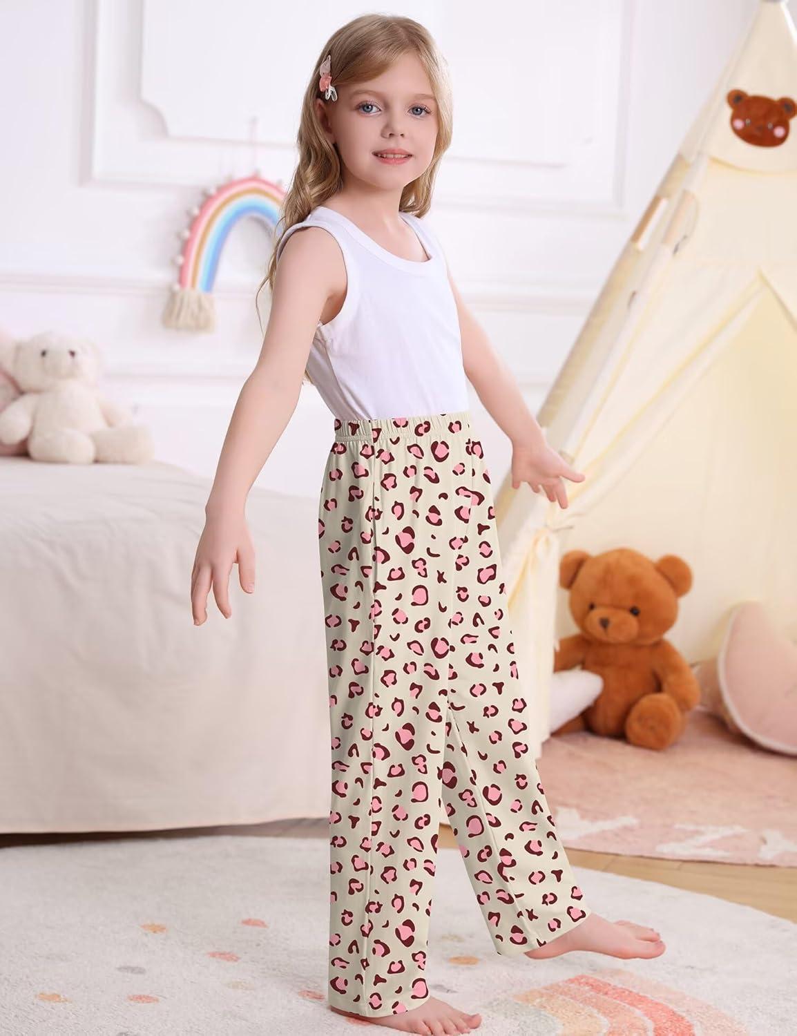 imageSWOMOG Girls Comfy Pajama Pants UltraSoft Long Lounge Pj Bottoms with Pockets for Lounge SleepoversChampagne Leopard