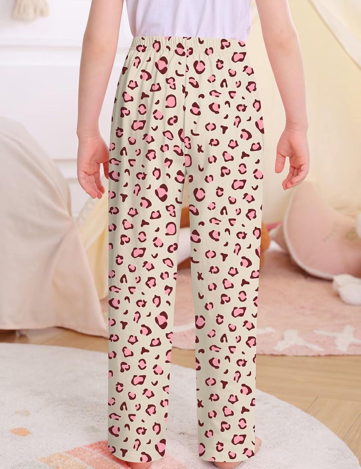 imageSWOMOG Girls Comfy Pajama Pants UltraSoft Long Lounge Pj Bottoms with Pockets for Lounge SleepoversChampagne Leopard
