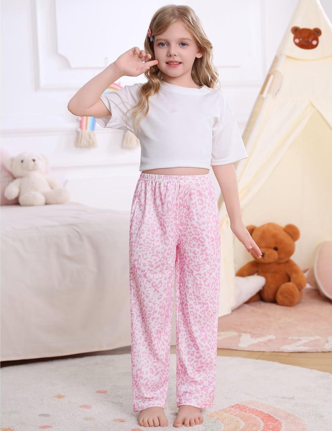 imageSWOMOG Girls Comfy Pajama Pants UltraSoft Long Lounge Pj Bottoms with Pockets for Lounge SleepoversPink Leopard