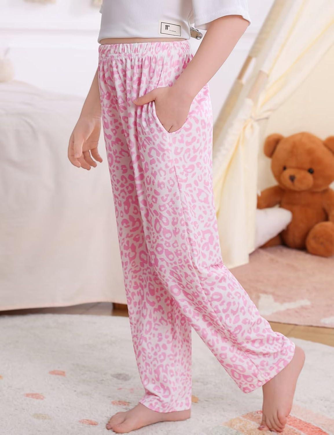 imageSWOMOG Girls Comfy Pajama Pants UltraSoft Long Lounge Pj Bottoms with Pockets for Lounge SleepoversPink Leopard