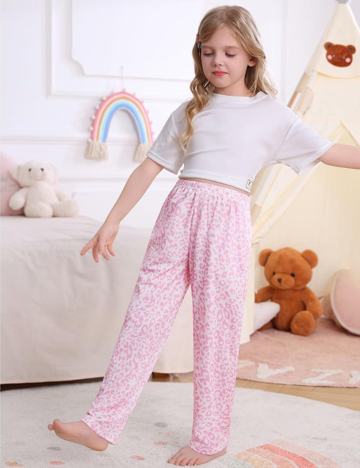 imageSWOMOG Girls Comfy Pajama Pants UltraSoft Long Lounge Pj Bottoms with Pockets for Lounge SleepoversPink Leopard