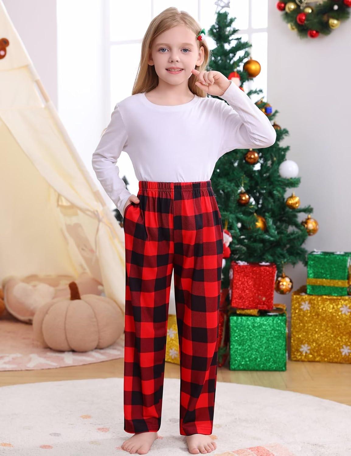 imageSWOMOG Girls Comfy Pajama Pants UltraSoft Long Lounge Pj Bottoms with Pockets for Lounge SleepoversRed Plaid