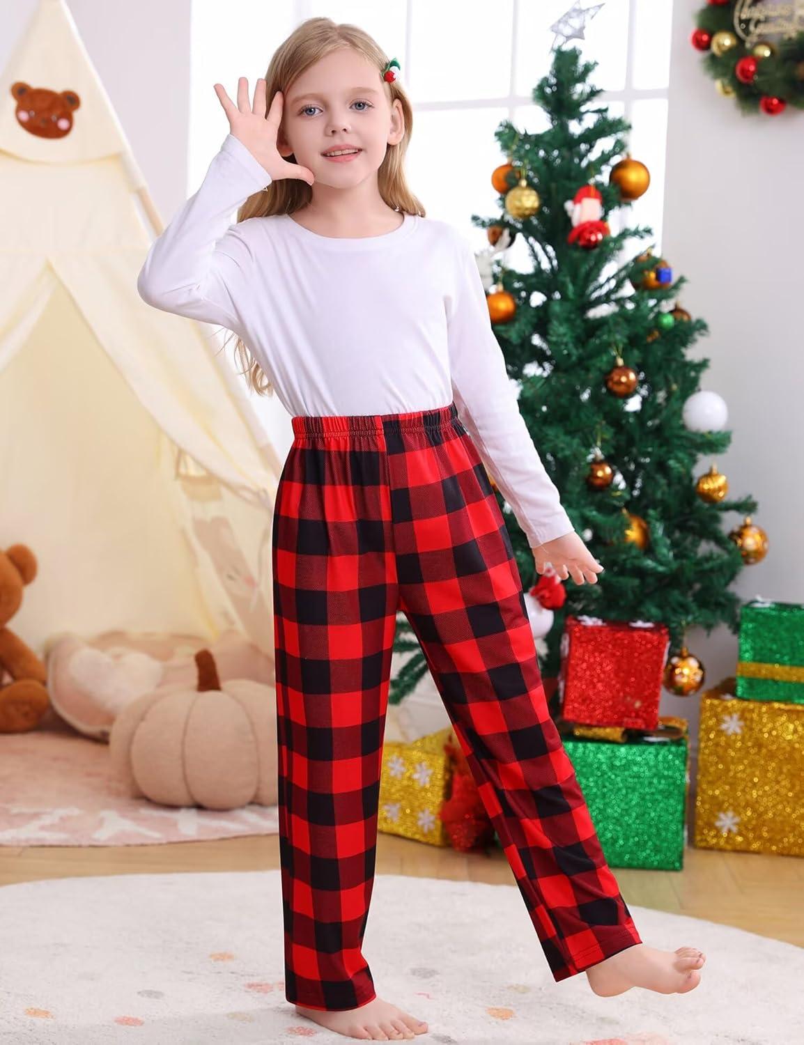 imageSWOMOG Girls Comfy Pajama Pants UltraSoft Long Lounge Pj Bottoms with Pockets for Lounge SleepoversRed Plaid