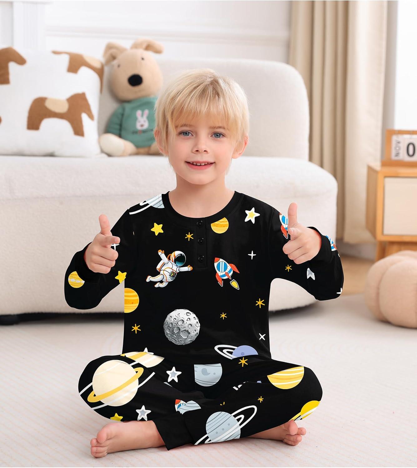 imageSWOMOG Girls Pajama Set Short Sleeve Tops amp Ruffled Shorts with Pocket 2 Piece Summer Pajamas for Kids Size 615Black Astronauts