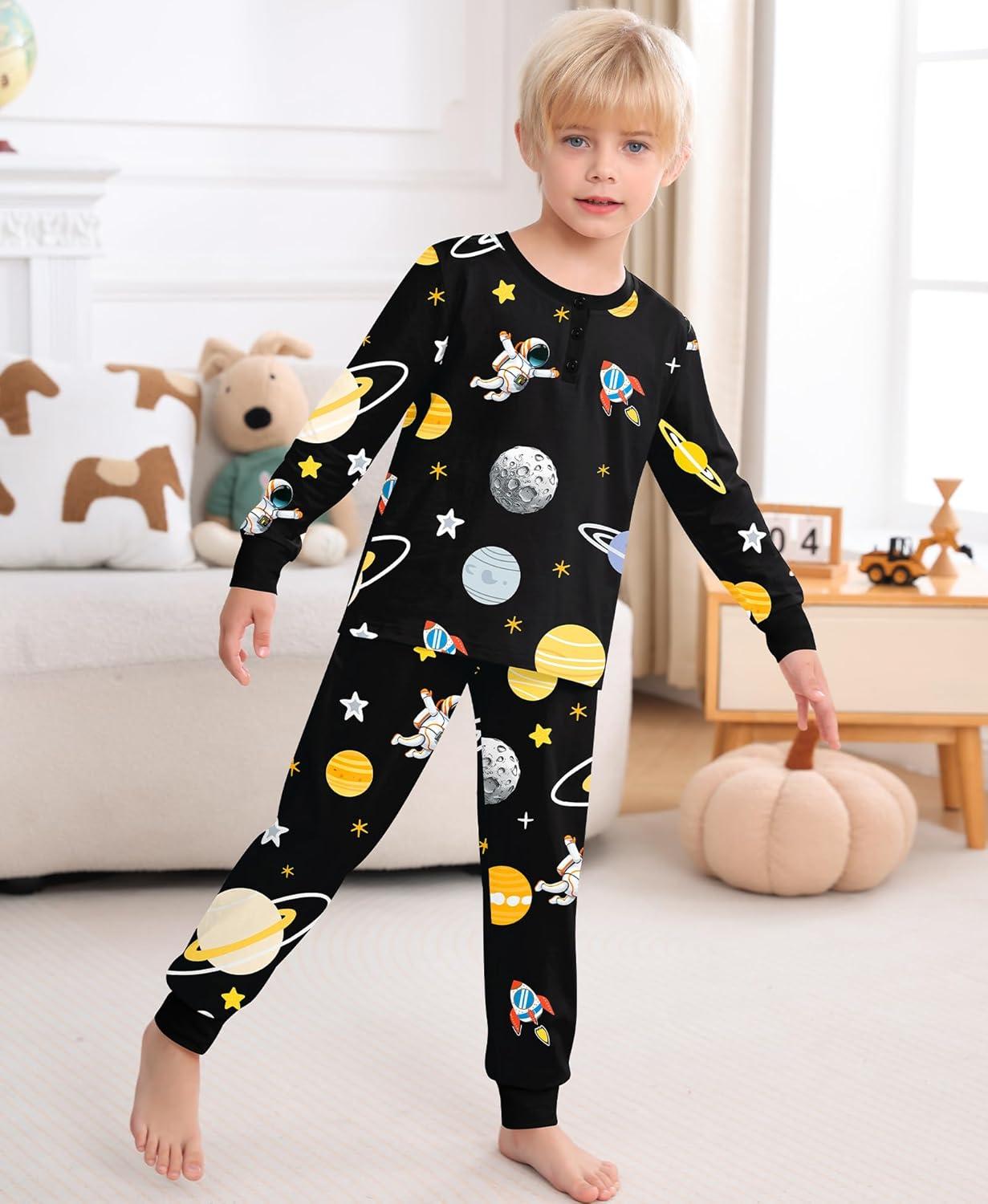 imageSWOMOG Girls Pajama Set Short Sleeve Tops amp Ruffled Shorts with Pocket 2 Piece Summer Pajamas for Kids Size 615Black Astronauts