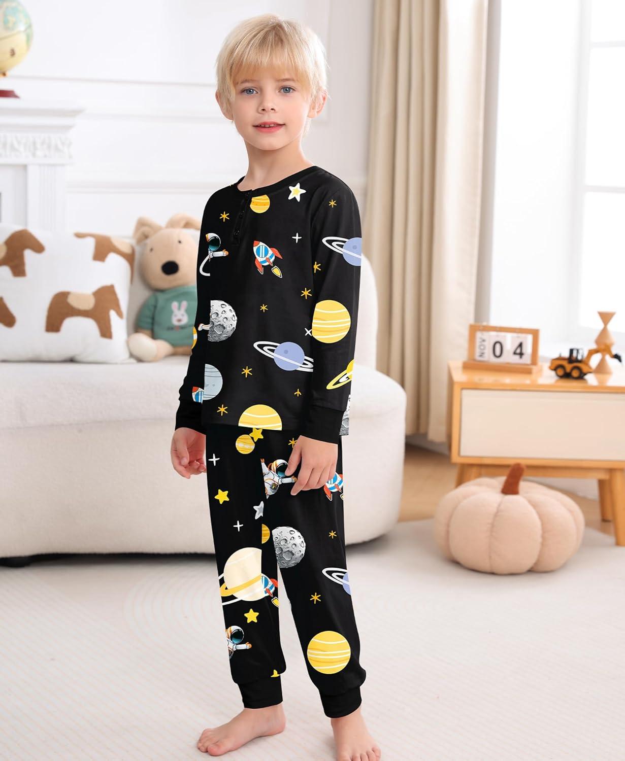 imageSWOMOG Girls Pajama Set Short Sleeve Tops amp Ruffled Shorts with Pocket 2 Piece Summer Pajamas for Kids Size 615Black Astronauts