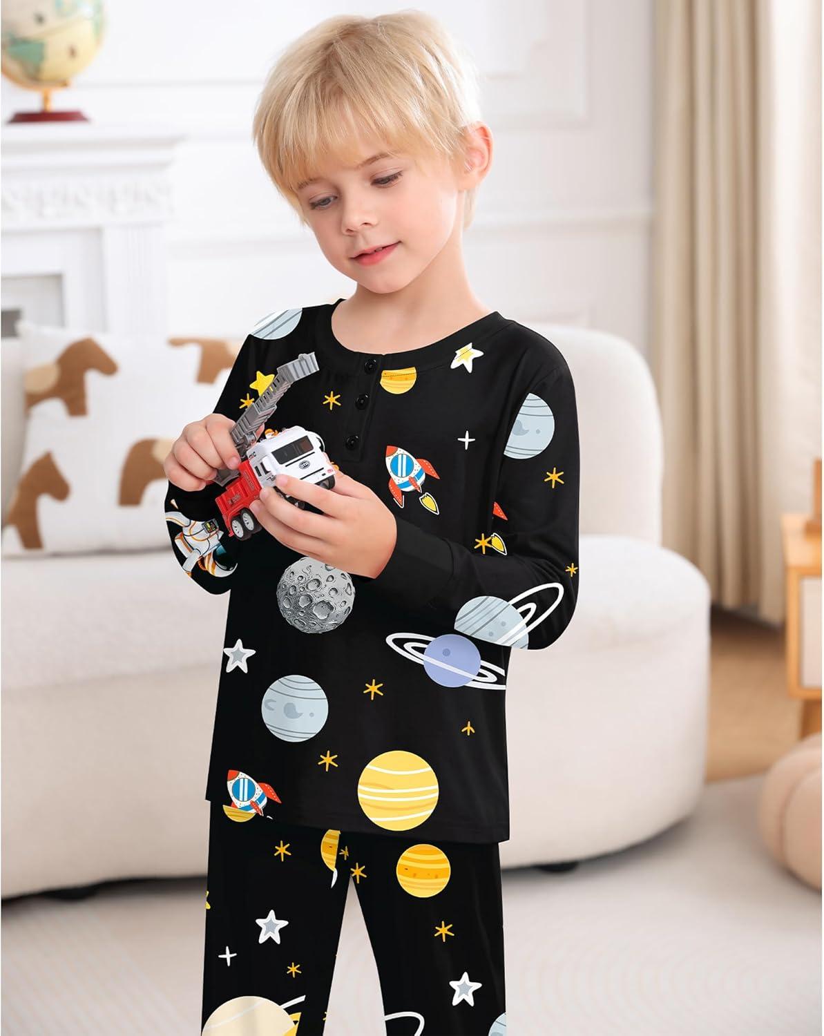 imageSWOMOG Girls Pajama Set Short Sleeve Tops amp Ruffled Shorts with Pocket 2 Piece Summer Pajamas for Kids Size 615Black Astronauts