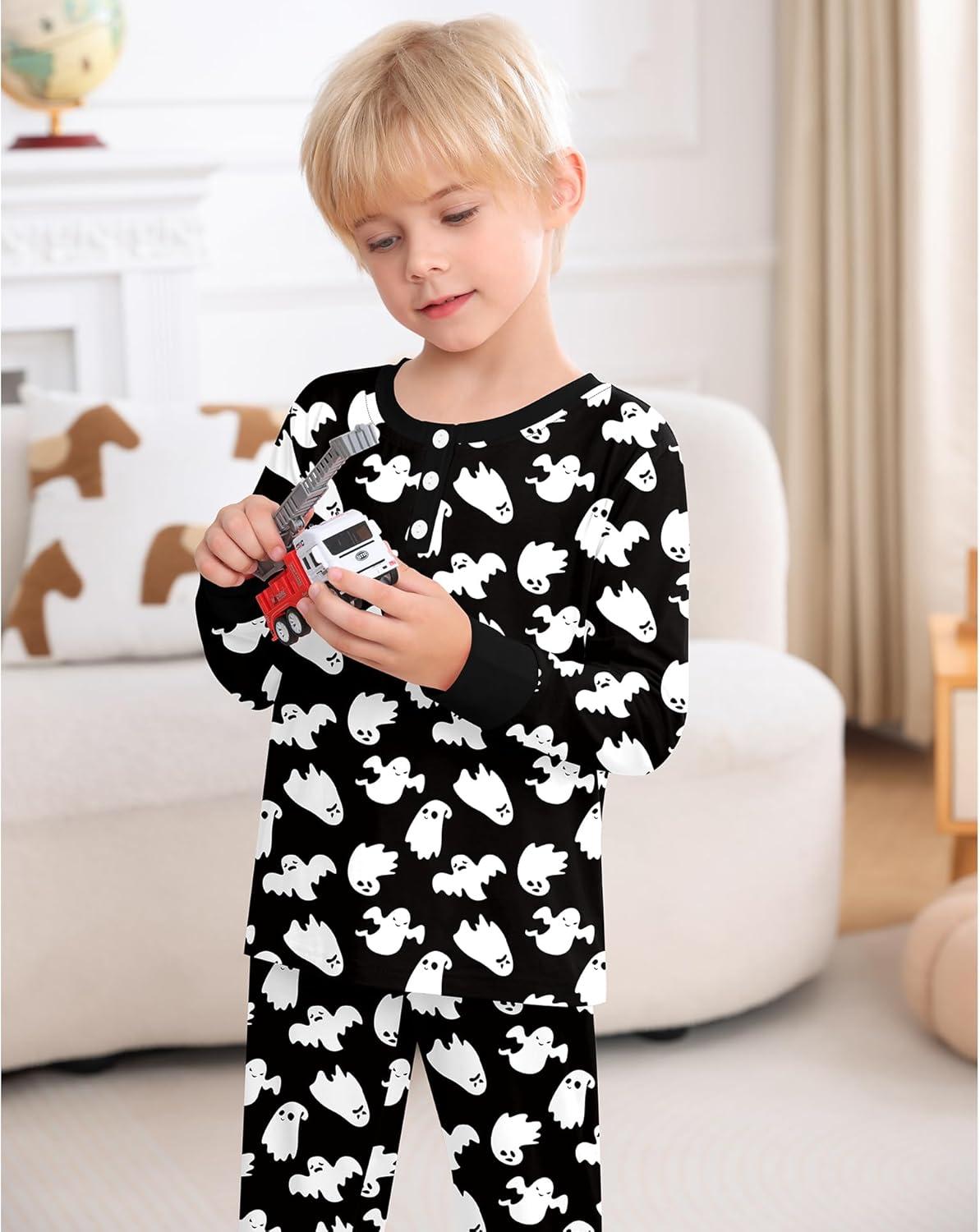imageSWOMOG Girls Pajama Set Short Sleeve Tops amp Ruffled Shorts with Pocket 2 Piece Summer Pajamas for Kids Size 615Black Ghost