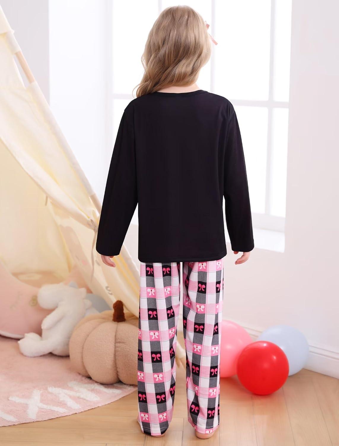 imageSWOMOG Girls Pajama Set Short Sleeve Tops amp Ruffled Shorts with Pocket 2 Piece Summer Pajamas for Kids Size 615Black Plaid