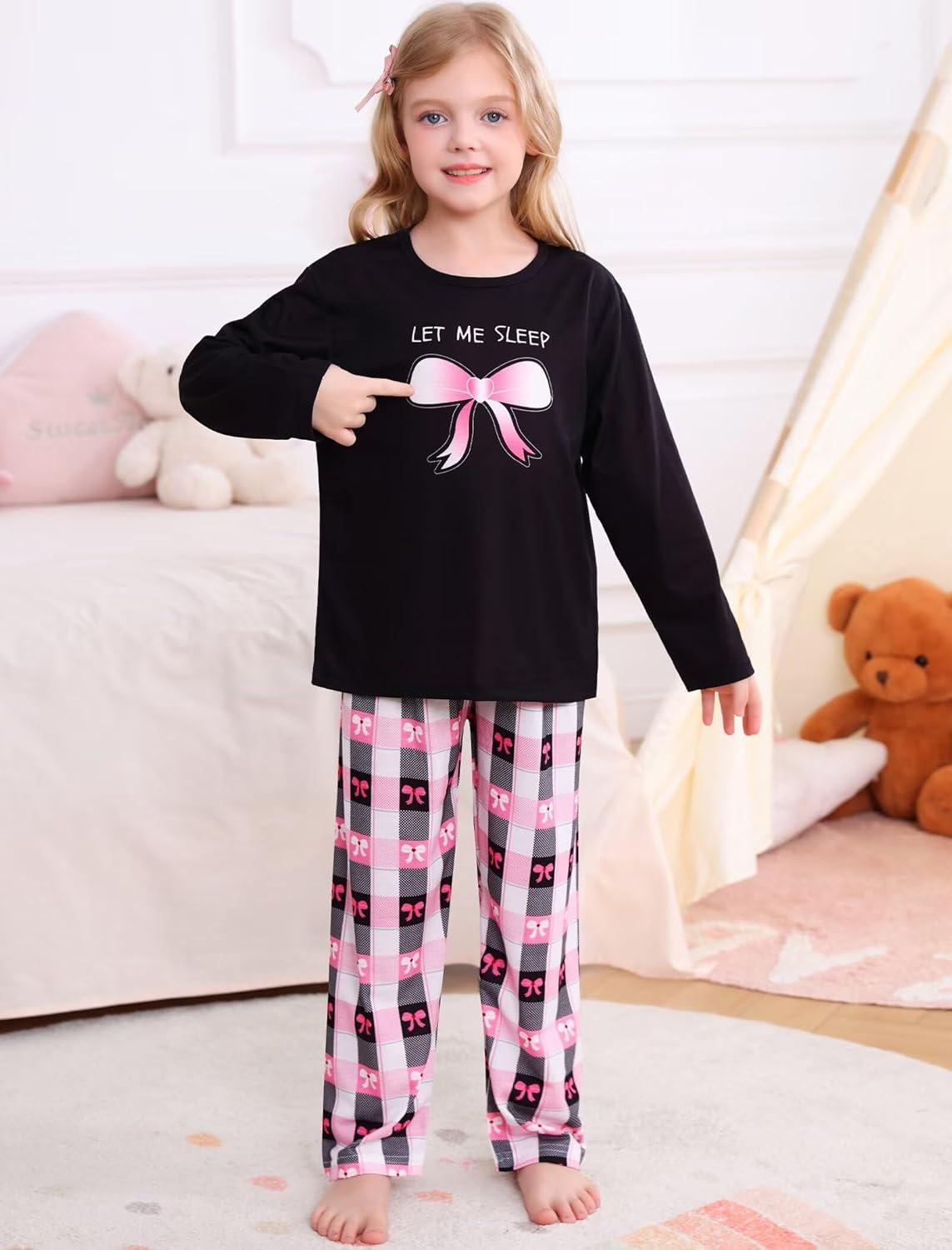 imageSWOMOG Girls Pajama Set Short Sleeve Tops amp Ruffled Shorts with Pocket 2 Piece Summer Pajamas for Kids Size 615Black Plaid