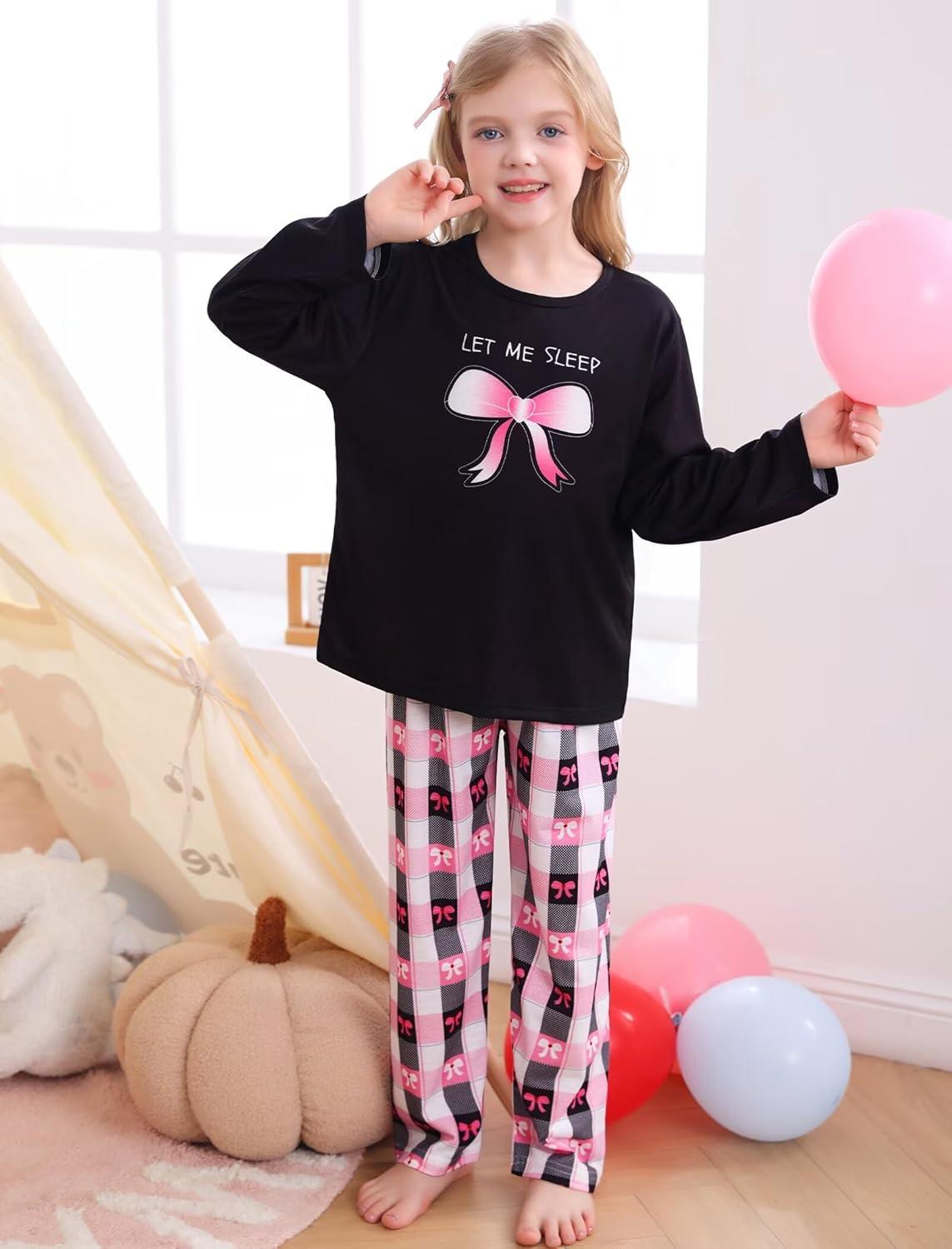 imageSWOMOG Girls Pajama Set Short Sleeve Tops amp Ruffled Shorts with Pocket 2 Piece Summer Pajamas for Kids Size 615Black Plaid