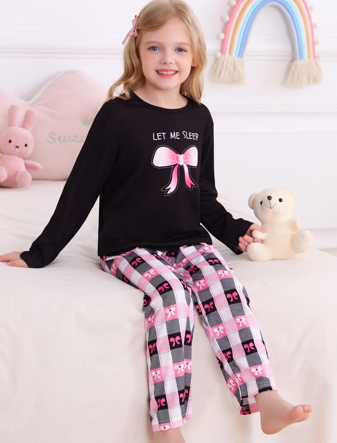imageSWOMOG Girls Pajama Set Short Sleeve Tops amp Ruffled Shorts with Pocket 2 Piece Summer Pajamas for Kids Size 615Black Plaid
