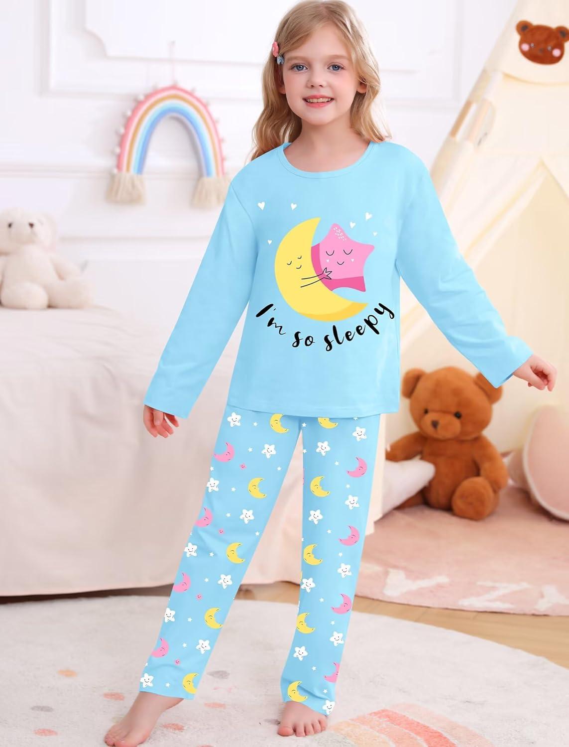 imageSWOMOG Girls Pajama Set Short Sleeve Tops amp Ruffled Shorts with Pocket 2 Piece Summer Pajamas for Kids Size 615Blue Star and Moon